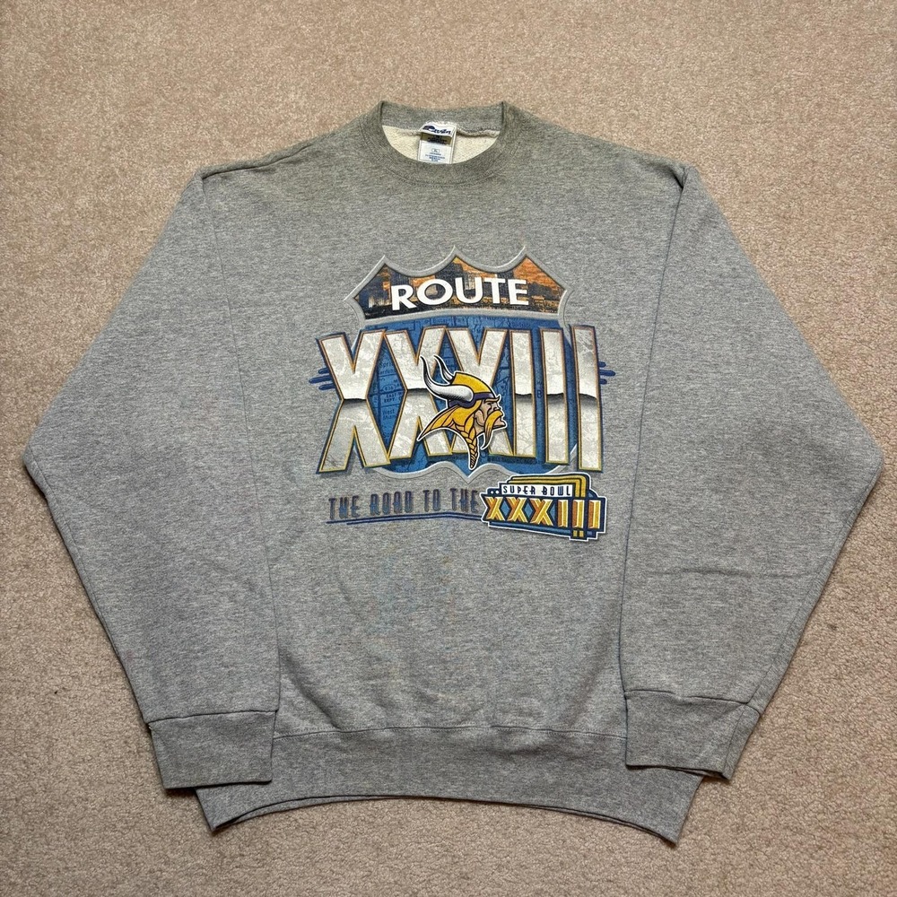 Vtg Minnesota Vikings Sweatshirt Mens XL Gray NFL Route XXVIII Pro Player 90s